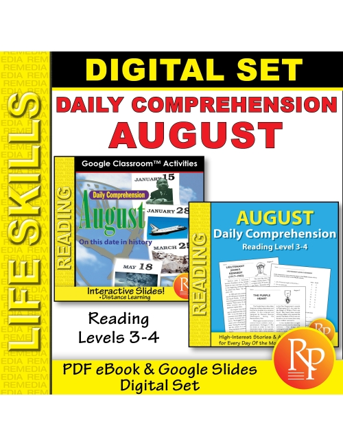 AUGUST Daily Comprehension Reading - Daily History | Google & PDF Print