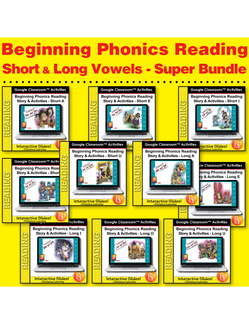 Beginning Phonics Reading - Vowels SET- GOOGLE CLASSROOM ACTIVITY SLIDES