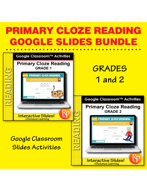 Beginning Cloze Reading Stories & Activities SET GOOGLE SLIDES Cloze Rdg 1-2