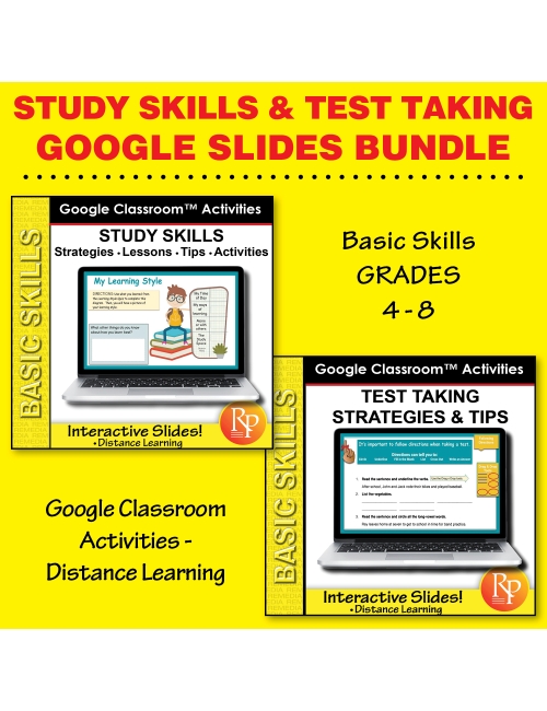 Test Taking Strategies & Study Skills- Lessons & Activities Google Slides BUNDLE