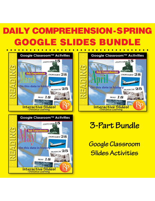 DAILY READING COMPREHENSION SPRING Mar, Apr, May "On This Day in History" Google Slides SET