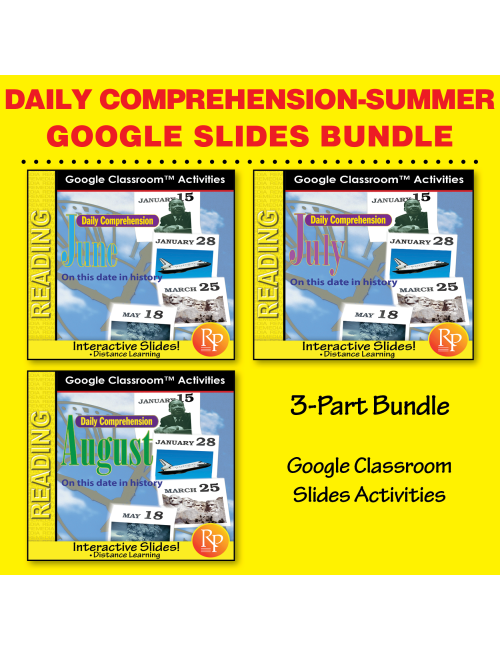 DAILY READING COMPREHENSION SUMMER June, July, August "On This Day in History" Google Slides Set