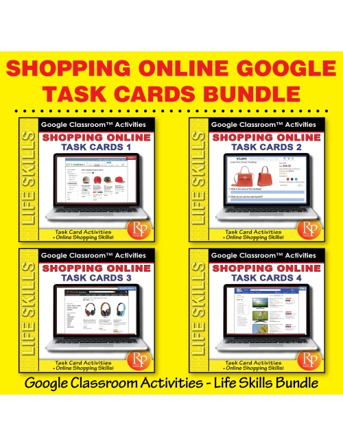 Shopping Online Task Cards BUNDLE: Consumer Life Skills | GOOGLE | Reading Activities