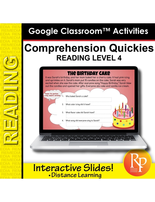 Google Classroom: Comprehension Quickies Reading Level 4 | Distance Learning