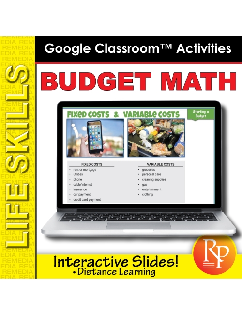 BUDGET MATH: Life Skills GOOGLE SLIDES Activities- math word problems, money...