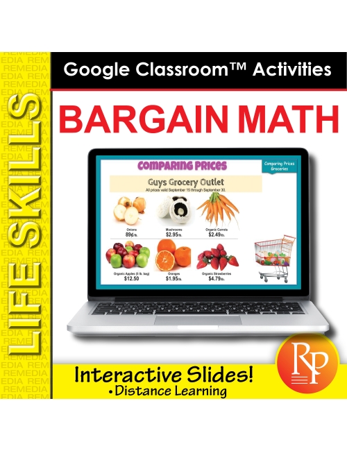 BARGAIN MATH: Life Skills GOOGLE SLIDES Activities - money, shopping, financial