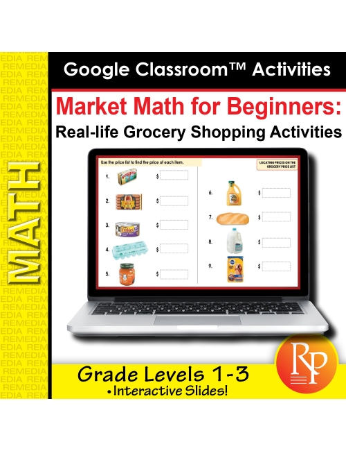 MARKET & GROCERY STORE MATH FOR BEGINNERS- 200 GOOGLE SLIDES! add/subtract