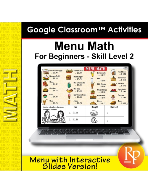 Google Classroom: Menu Math Beginning Money Level 2