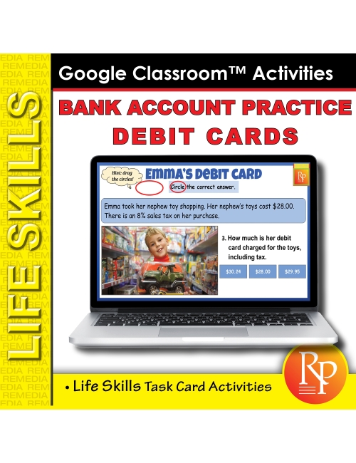 Google Slides: Bank Account Practice - Debit cards - Task Cards