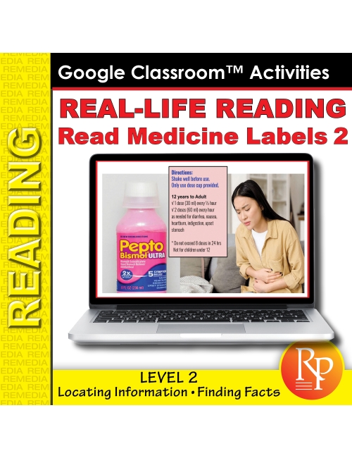 Reading Medicine Labels Level 2 - GOOGLE: Life Skills - Comprehension Activities