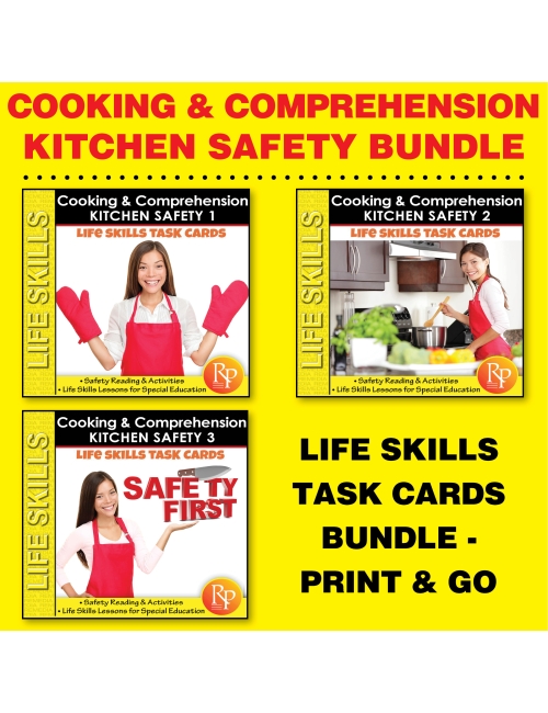 KITCHEN SAFETY BUNDLE: Cooking, Life Skills, Comprehension, Task Cards - Google Slides Set