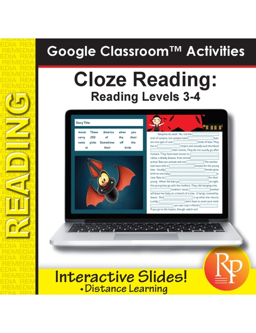 Cloze Reading & Comprehension | Google Classroom™ Slides Distance Learning Rdg level 3-4