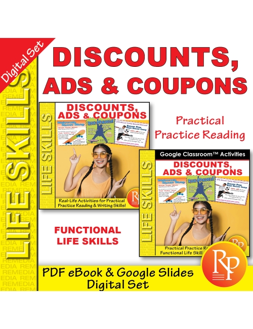 DISCOUNTS, ADS & COUPONS: PDF & GOOGLE - Functional Life Skills | Comprehension