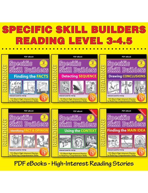 Specific Skill Builders SET 2: (Reading Level 3.0-4.5) | Short Passages | Activities