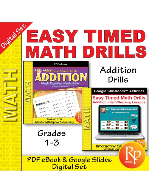 Addition: Easy Timed Math Drills PDF & Google BUNDLE - Engaging - Daily Lessons