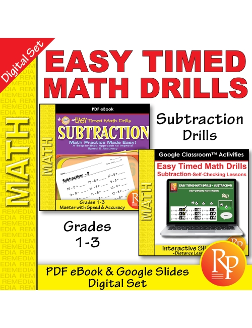 Subtraction: Easy Timed Math Drills PDF & Google BUNDLE - Engaging