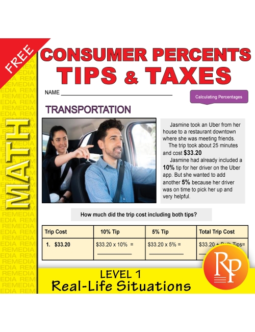 FREE Consumer Percents - Tips and Taxes 1: Math Word Problems