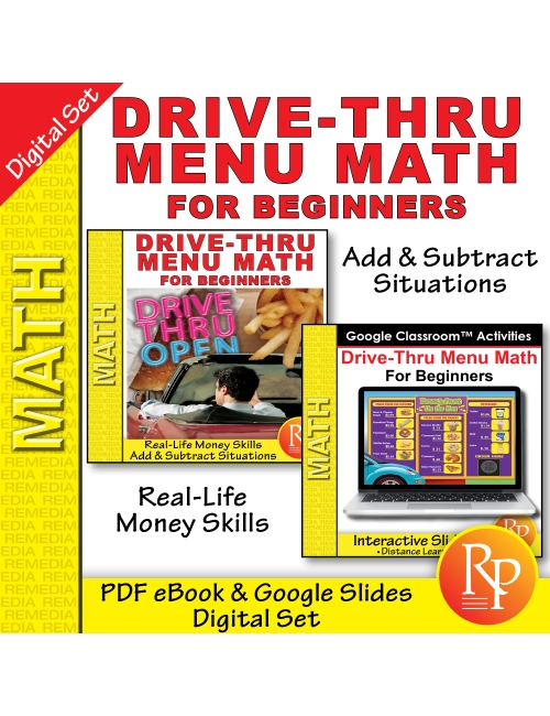 Life Skills Money - Drive Thru Menu Math: Add & Subtract - BUNDLE - PDF & Google