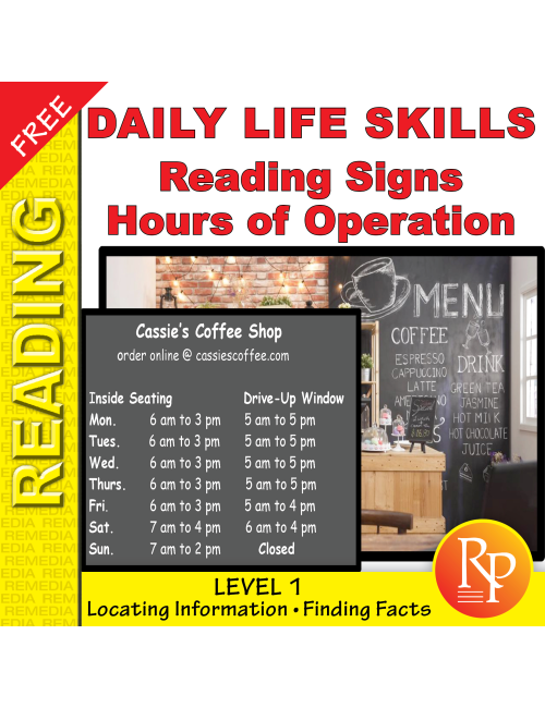 FREE Daily Life Skills 1: Reading & Understanding Signs & Hours Of Operation