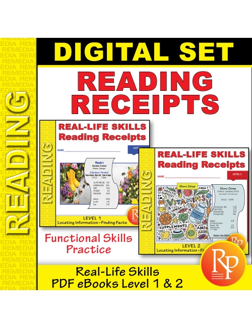 READING RECEIPTS PDF Set - Levels 1 & 2: Real-Life Skills