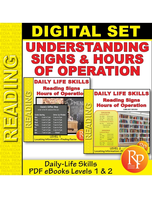 Daily Life Skills: Reading Signs & Hours of Operation - PDF Levels 1 & 2