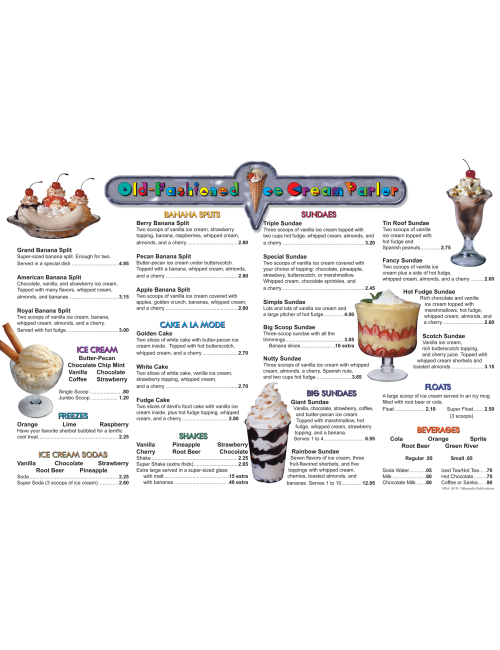 Menu Math: Old-Fashioned Ice Cream Parlor (6 Extra Menus)