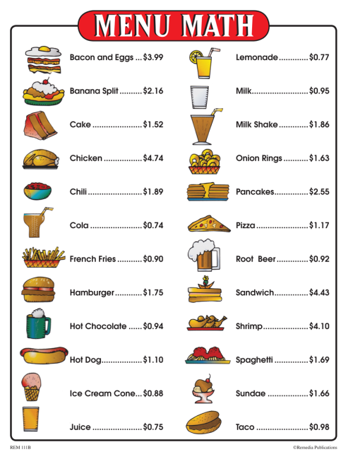 Menu Math for Beginners (6 Extra Menus)